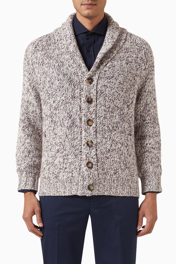 Cardigan in Wool & Cashmere-blend, Purple