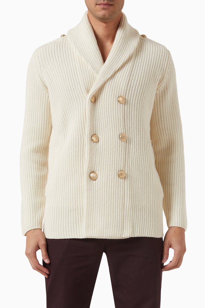 

Double-breasted Cardigan in Wool-blend, White