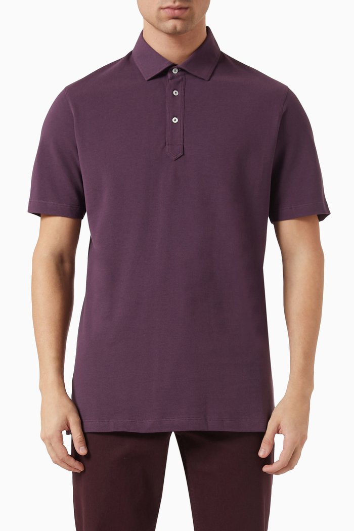 Polo Shirt in Cotton Piqué, Purple