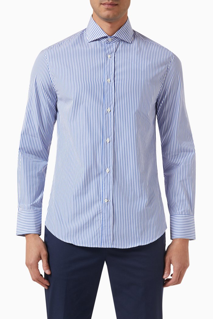 

Striped Shirt in Cotton Poplin, Blue
