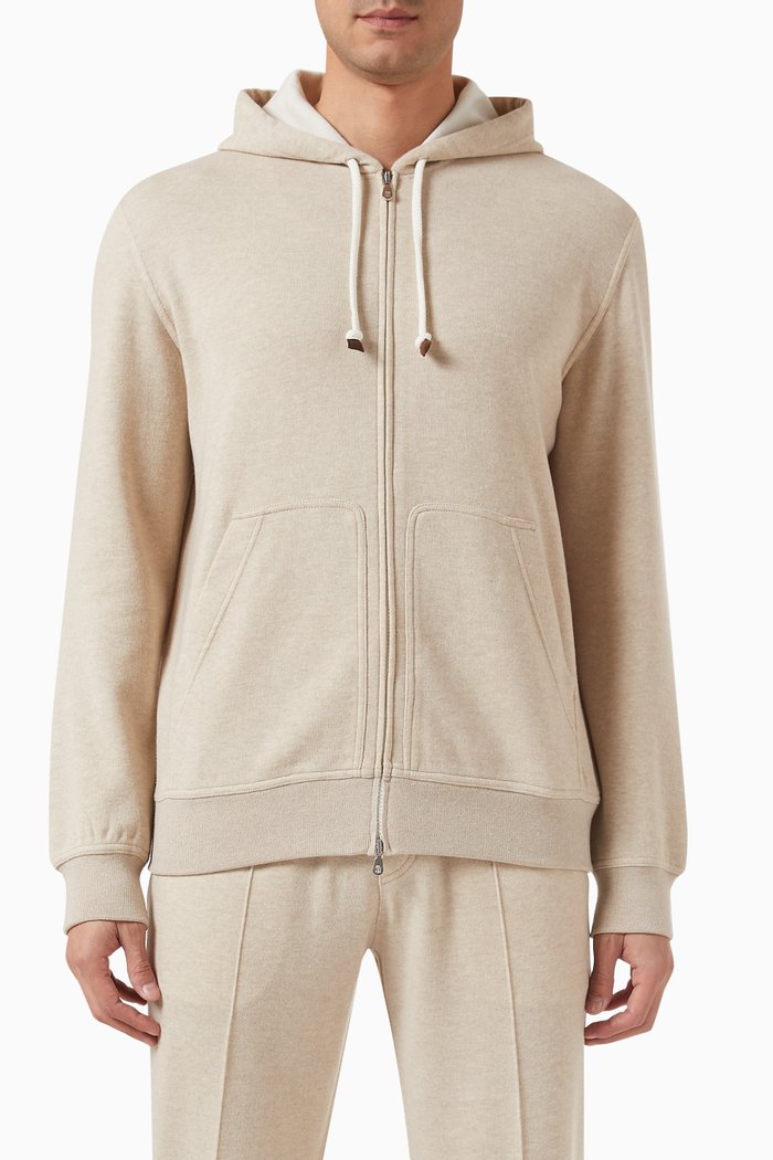 Hoodie in Double Cashmere Fleece, Neutral