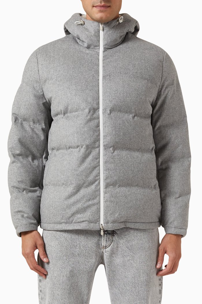 

Hooded Jacket in Wool Flannel, Grey