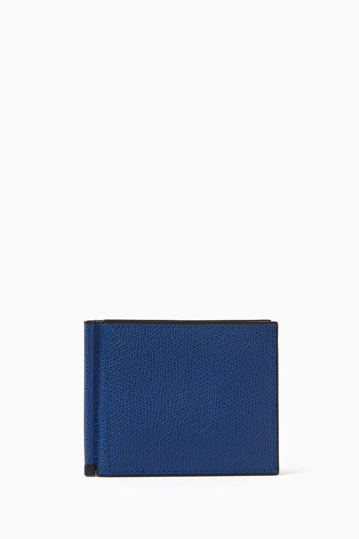 Simple Grip Wallet in Millepunte Calfskin Leather, Blue