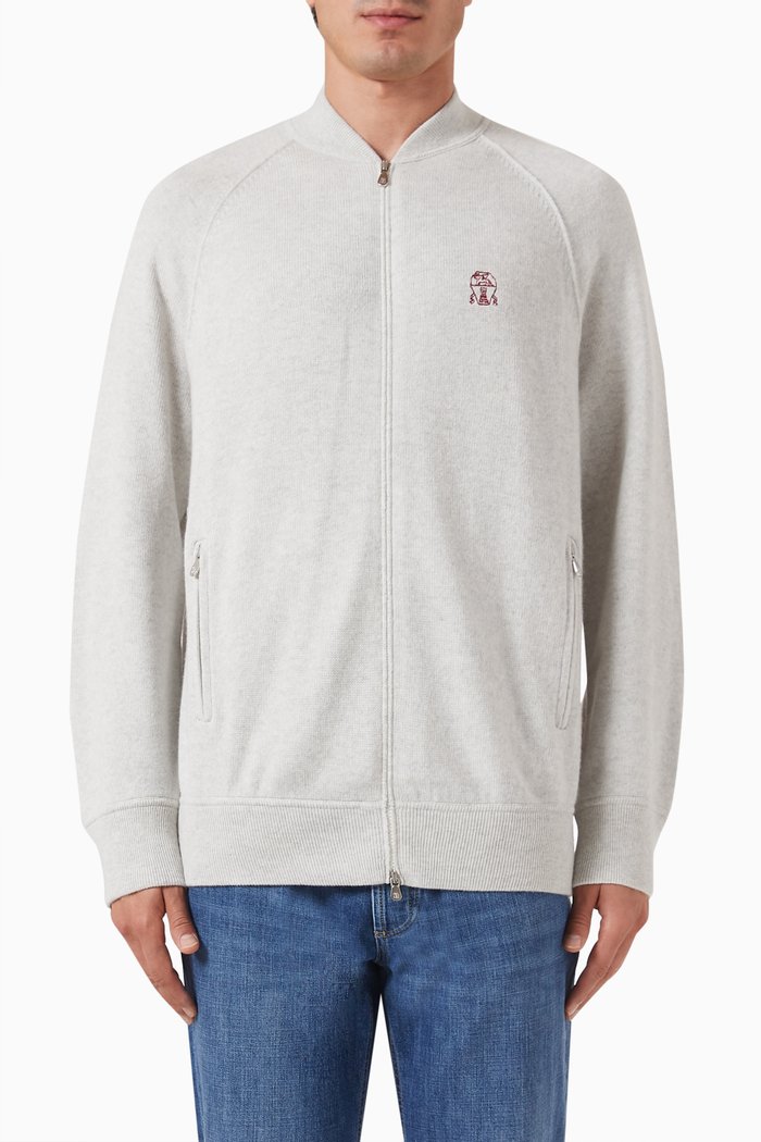 Zip Fastening Cardigan in Cashmere, Grey
