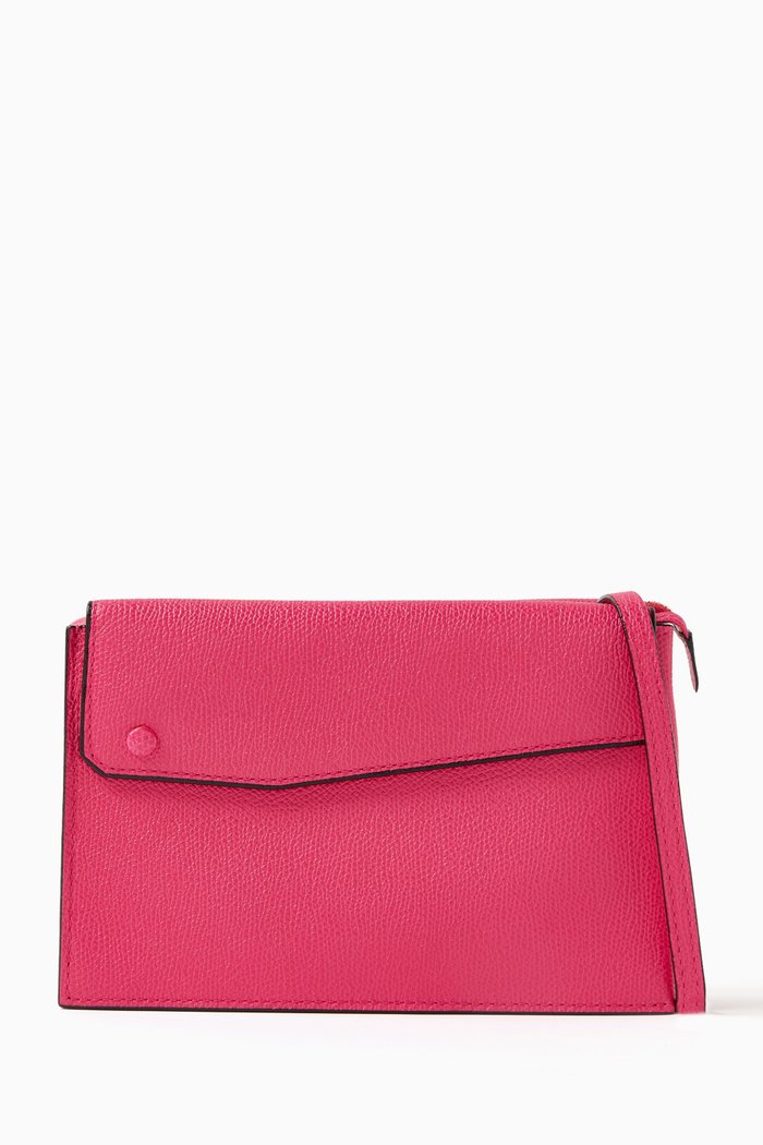 Pocket Slim Crossbody Bag in Millepunte Calfskin Leather, Pink