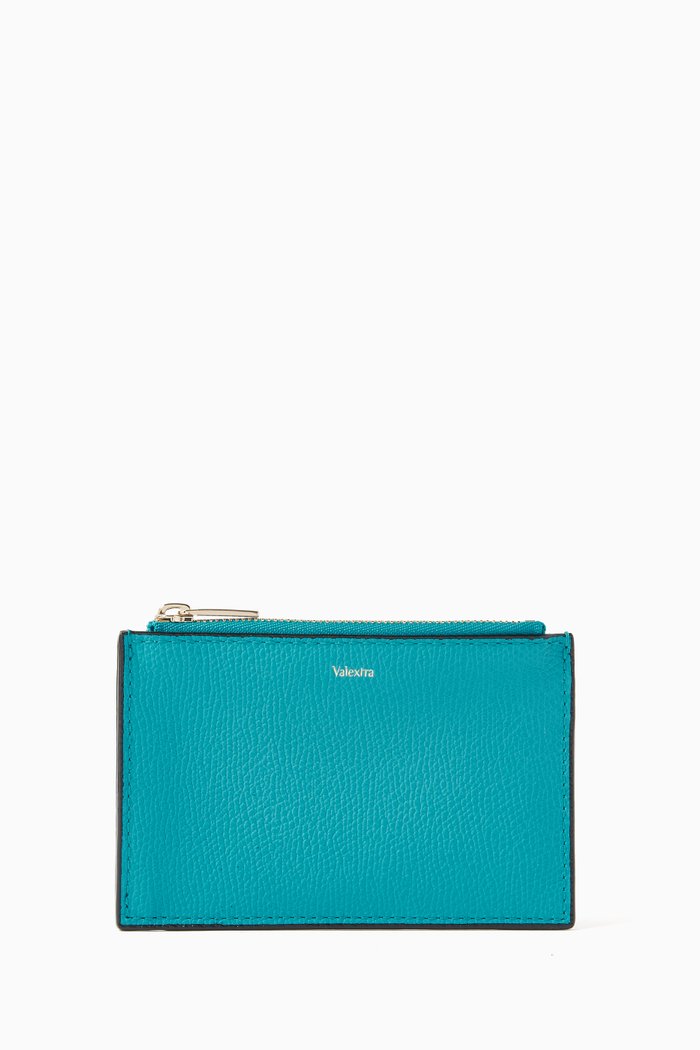 

Zippered Card Holder in Textured Leather, Blue