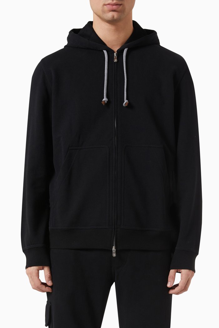 

Hooded Sweatshirt in Cotton Terry, Black