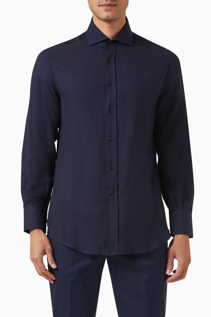 

Button-up Shirt in Cotton-cashmere Blend, Blue