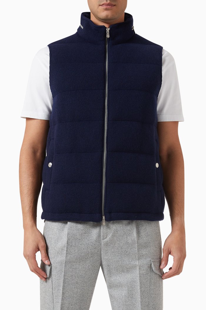 Vest in Padded Cashmere Knit, Blue