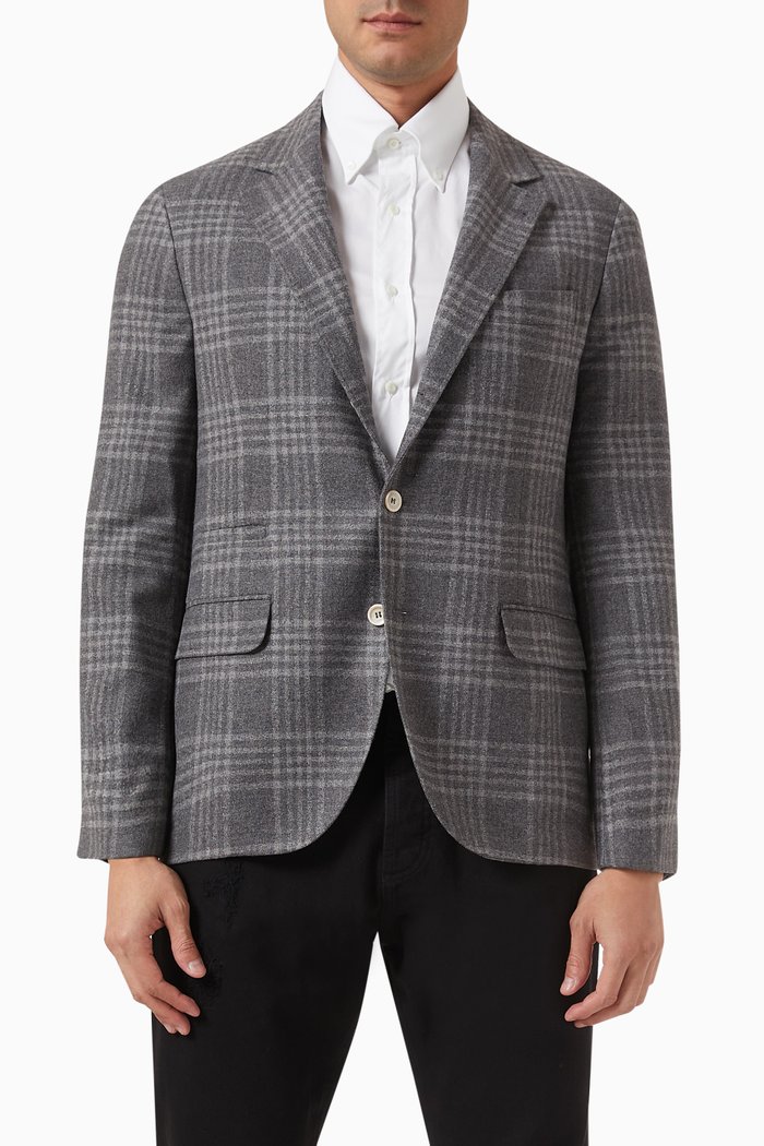 

Tartan Deconstructed Blazer in Frisé Wool Blend, Grey