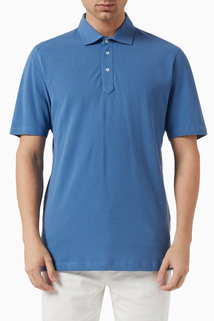 

Polo Shirt in Cotton Piqué, Blue