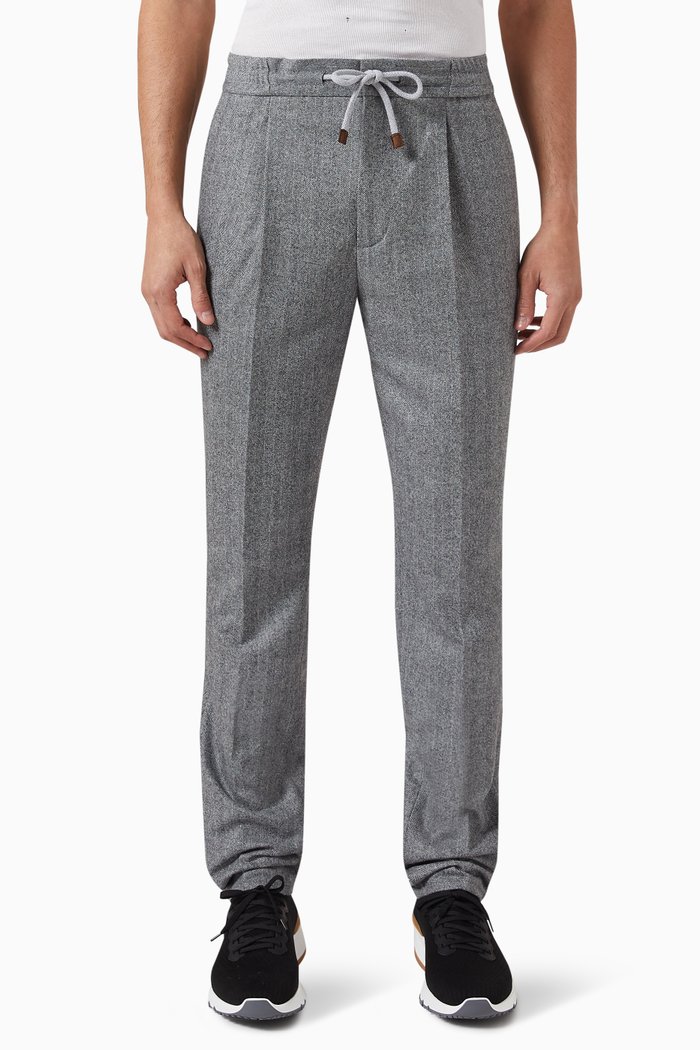 

Chevron Trousers in Virgin Wool, Grey