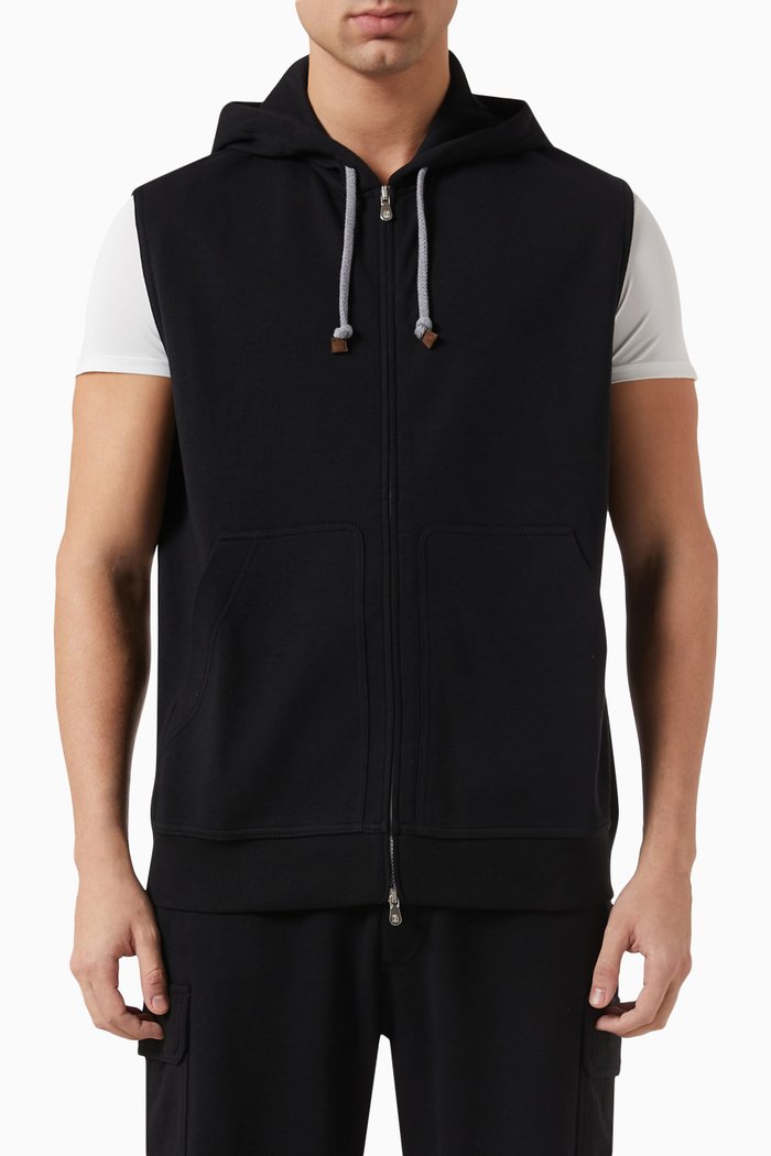 

Sleeveless Hoodie in French Terry, Black