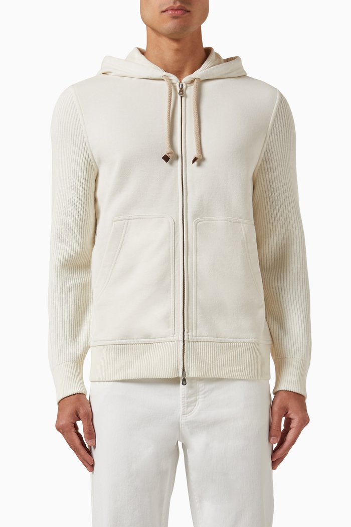 

Hoodie in Cotton French Terry & Wool-cashmere Blend, White