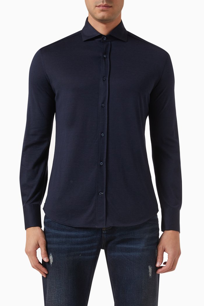 

Shirt in Silk & Cotton Jersey, Blue