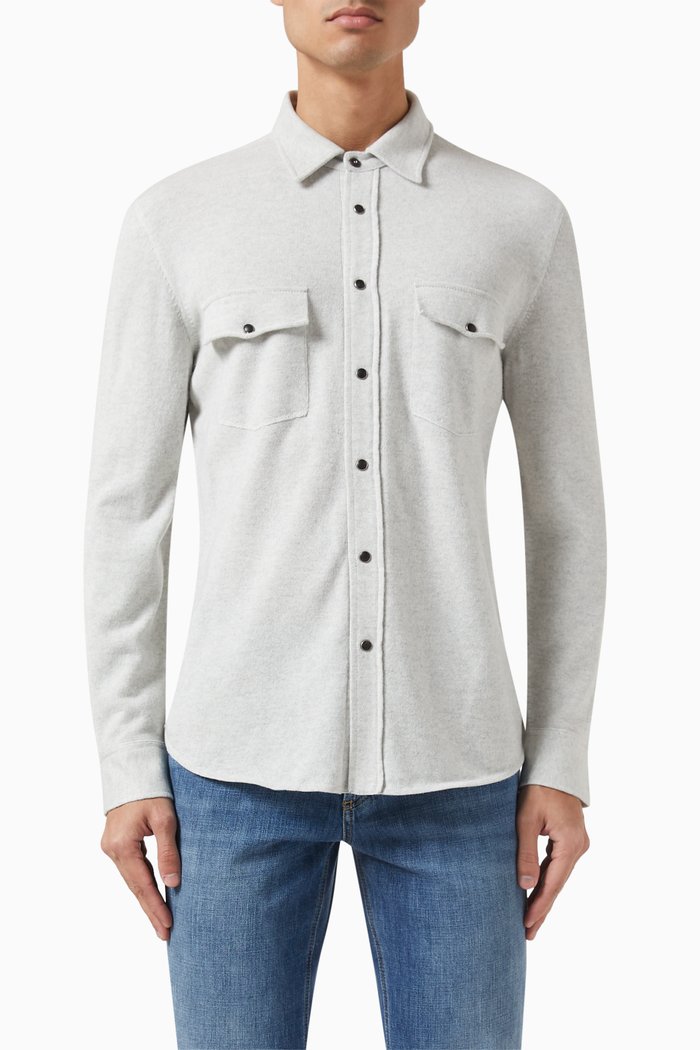 

Shirt-style Cardigan in Wool Blend, Grey