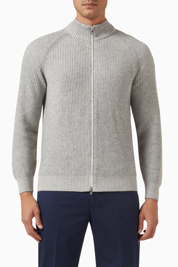 

Zip-up Cardigan in Cashmere, Grey