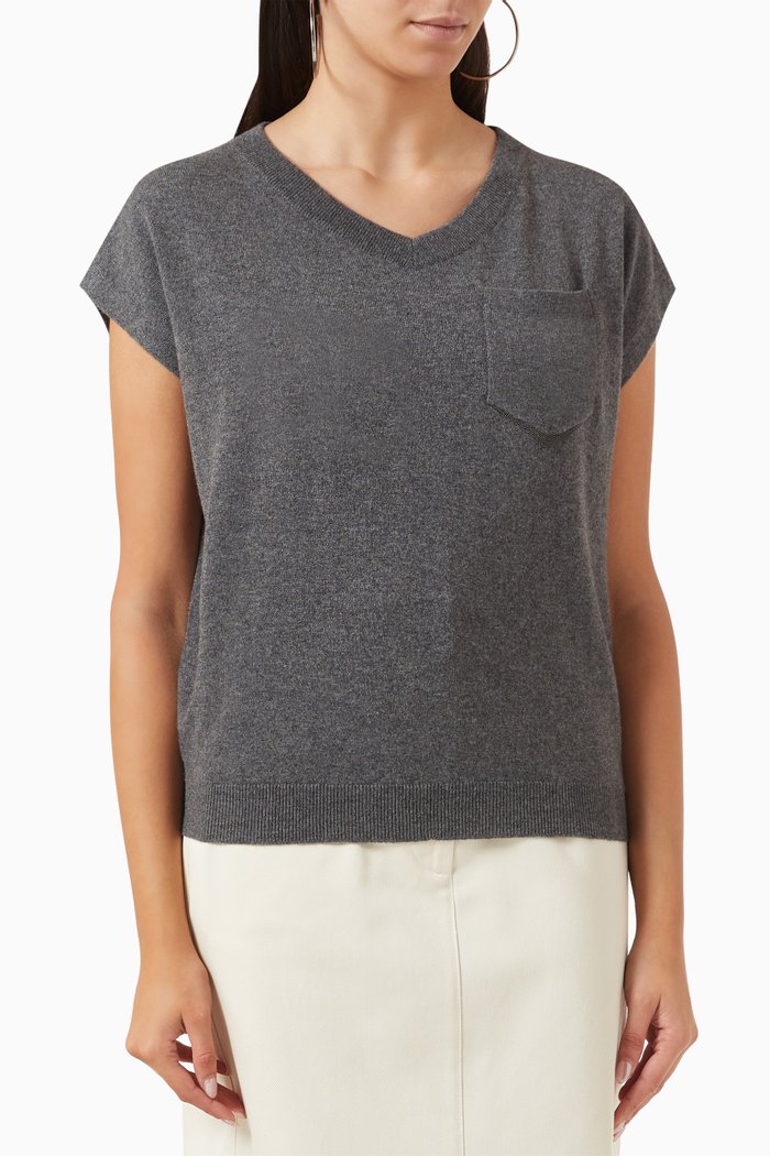 Cap-sleeve T-shirt in Cashmere, Neutral