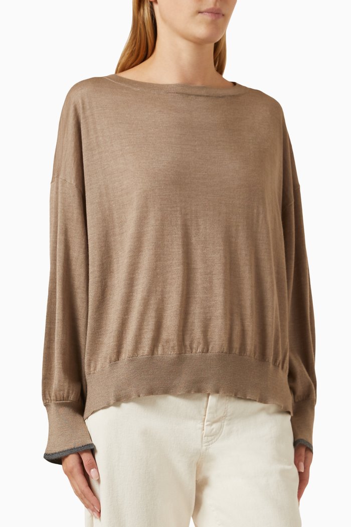 

Boat-neck Sweater in Cashmere, Brown