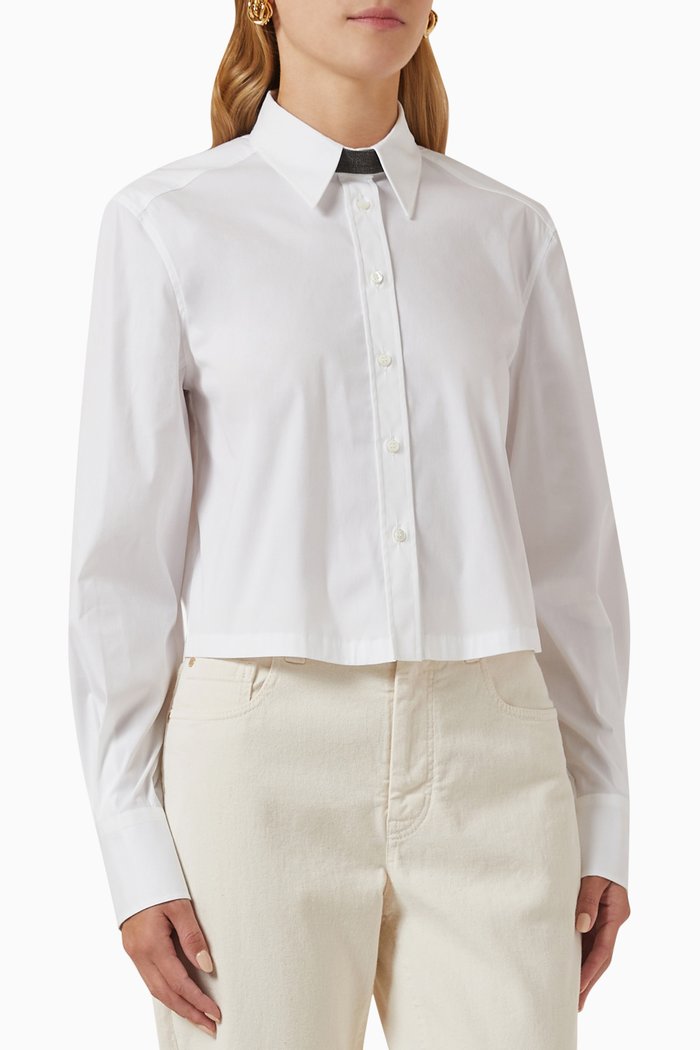 

Cropped Shirt in Stretch Cotton-poplin, White