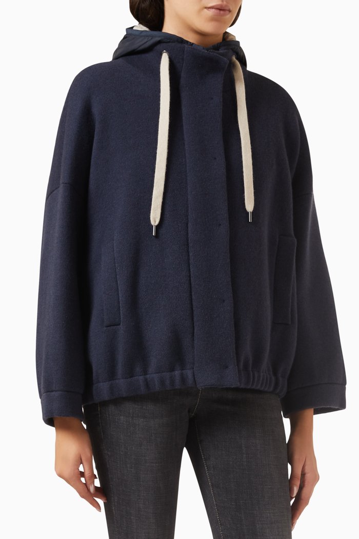 Double Knit Outerwear Jacket in Cashmere, Blue