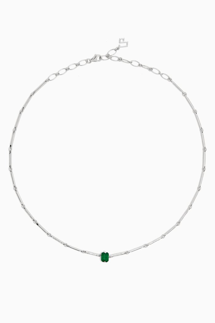 

Linette Emerald & Diamond Slim Choker in 18kt White Gold