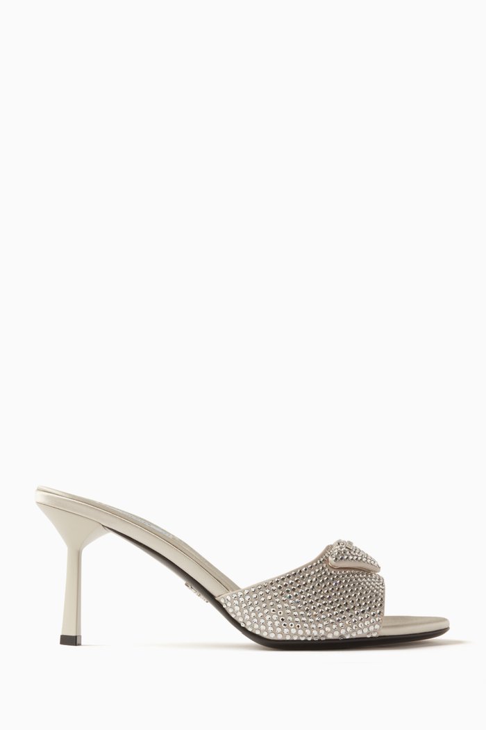 

Crystal-embellished 75 Mule Sandals in Nappa Leather, Grey