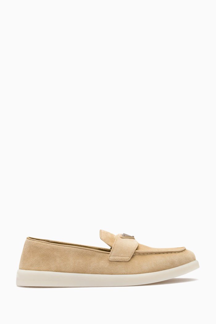 

Triangle Logo Loafers in Suede Leather, Neutral