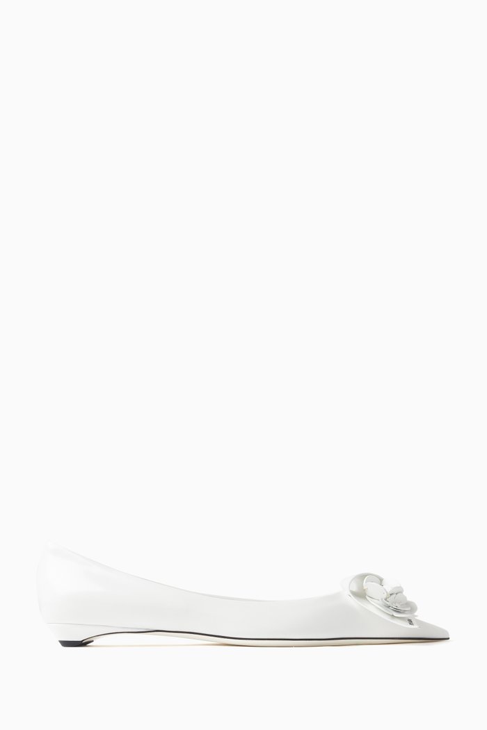 Floral-appliquéd Point-toe Ballet Flats in Brushed Leather, White