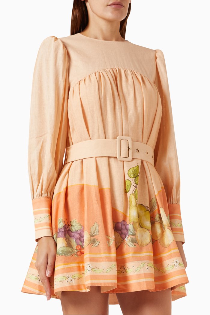 

Frutta Printed Belted Mini Dress, Orange