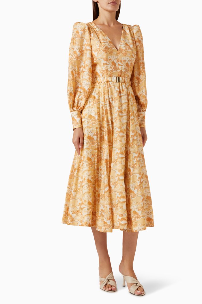 Sol Floral-print Midi Dress, Orange