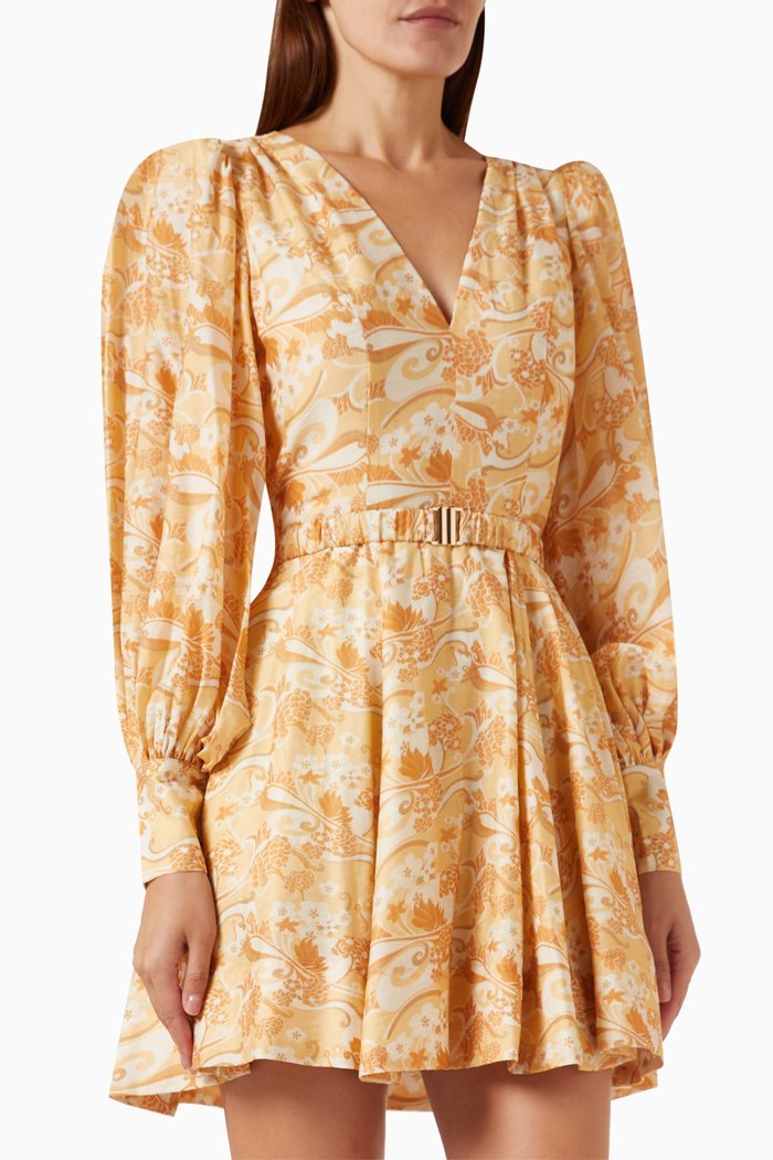 

Sole Floral-print Mini Dress, Orange