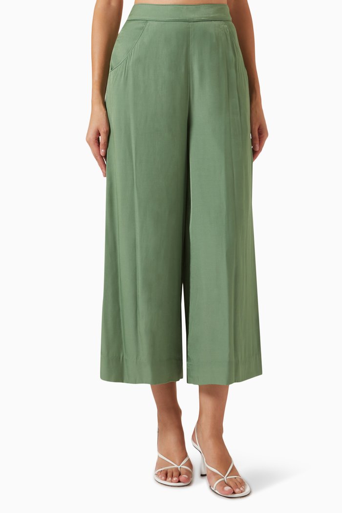 

Isola-Marilyn Wide-leg Pants in Ramie, Green