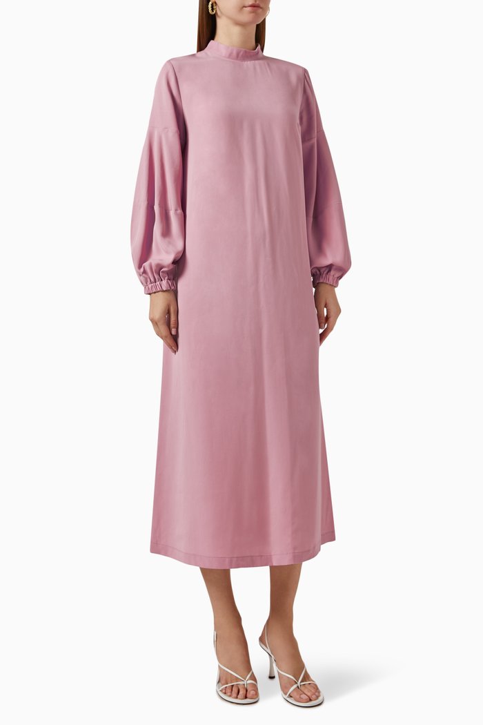 

Puff-sleeve Midi Dress, Purple