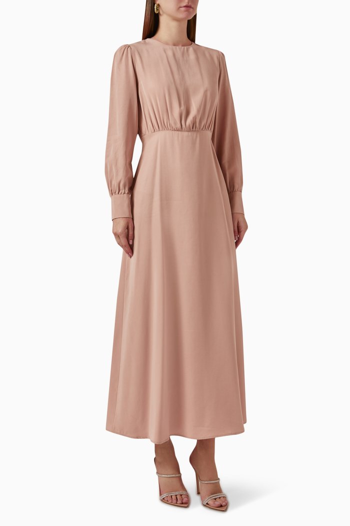 

Puff-sleeve Maxi Dress, Neutral