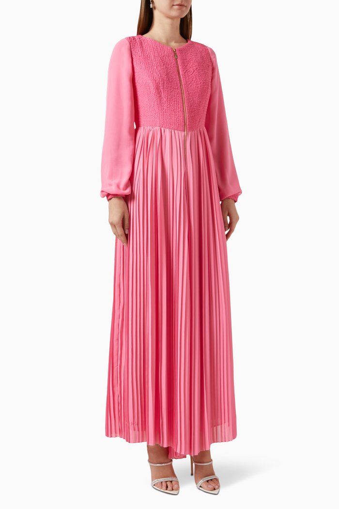 

Pleated Long-sleeve Jumpsuit, Pink