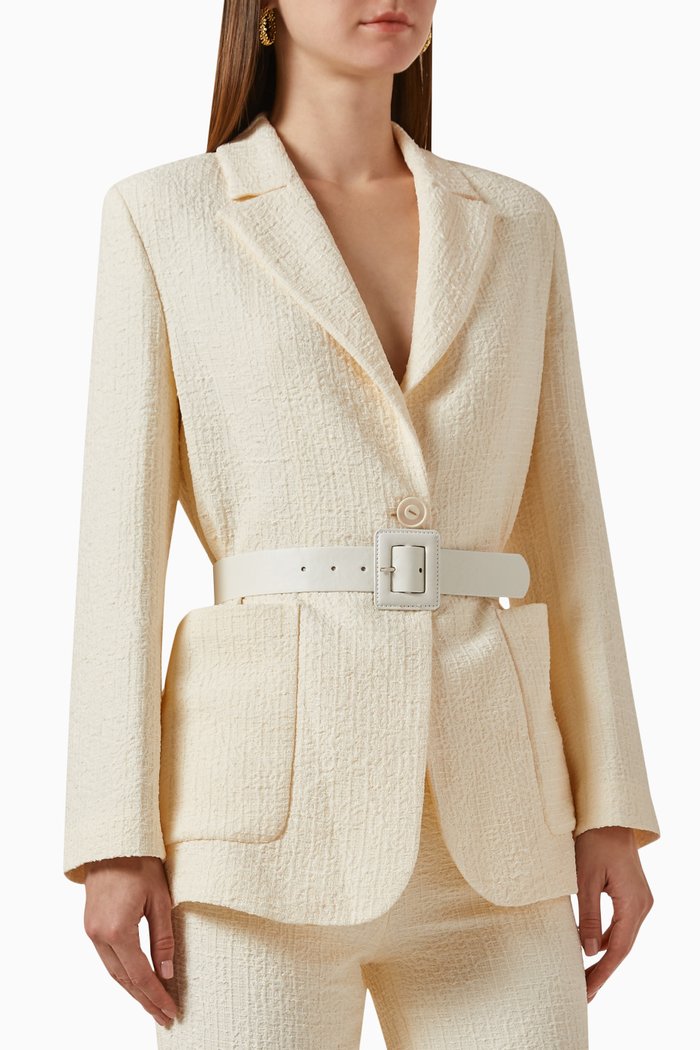 

Textured Belted Jacket, White