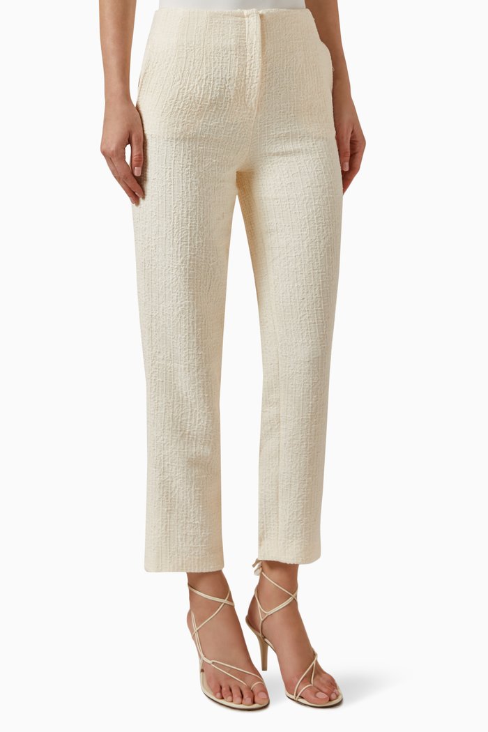 

Textured Straight-leg Pants, White