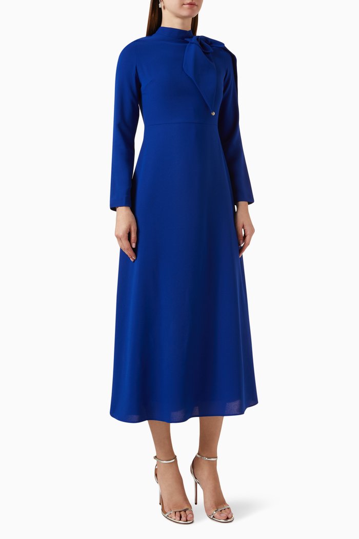 

Long-sleeve Bow Dress, Blue