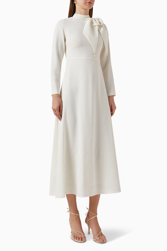 

Long-sleeve Bow Dress, White