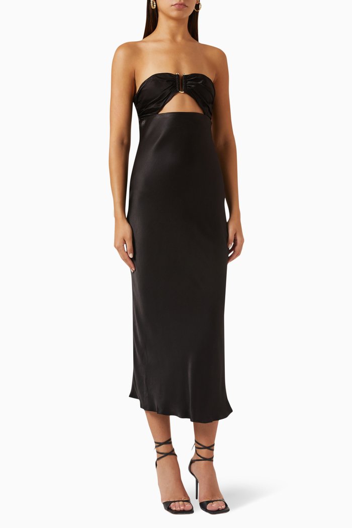 

Camille Strapless Cut-out Midi Dress, Black