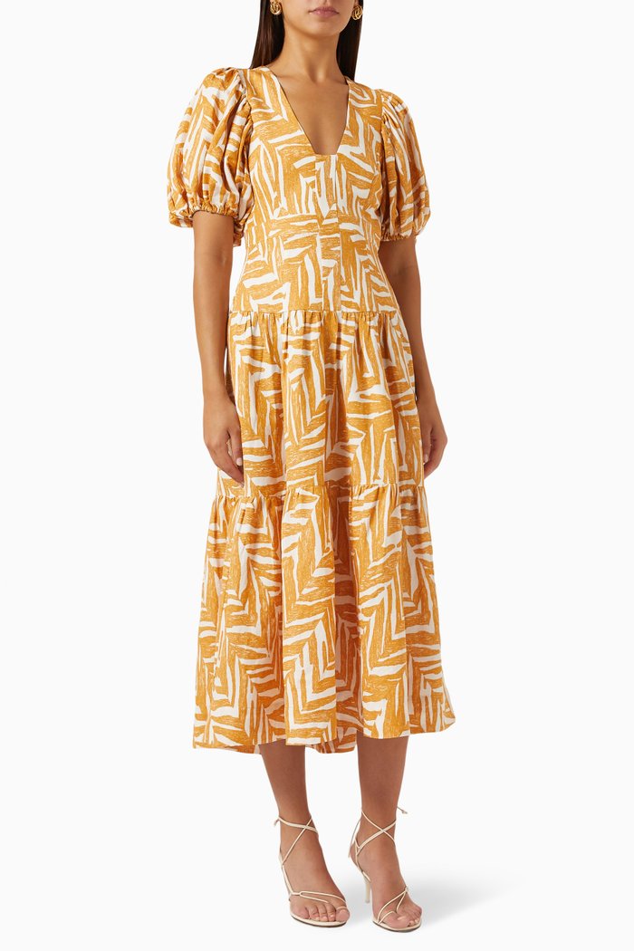 

Imani-print Midi Dress in Linen, Neutral
