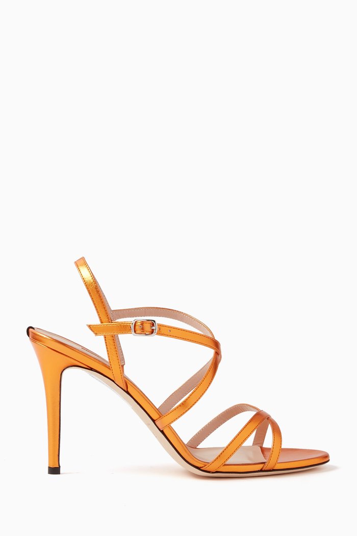 

Jill 90 Sandals in Metallic Leather, Orange