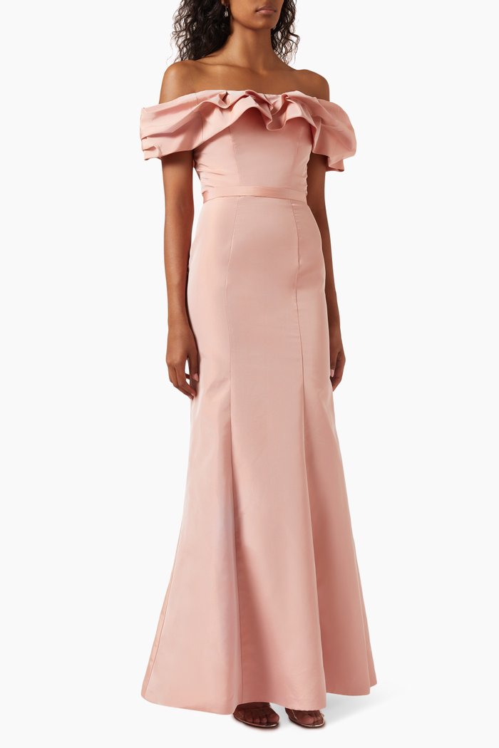 

Off-shoulder Ruffled Gown, Pink