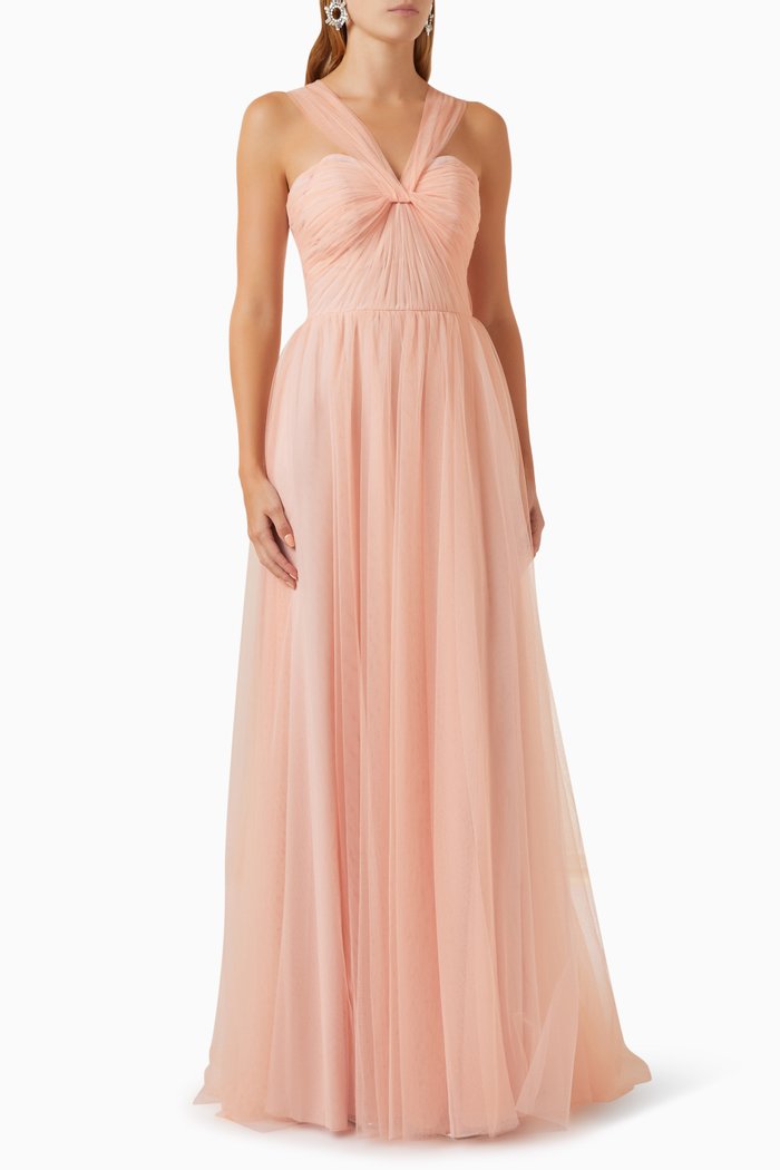 

Ruched Gown in Tulle, Pink