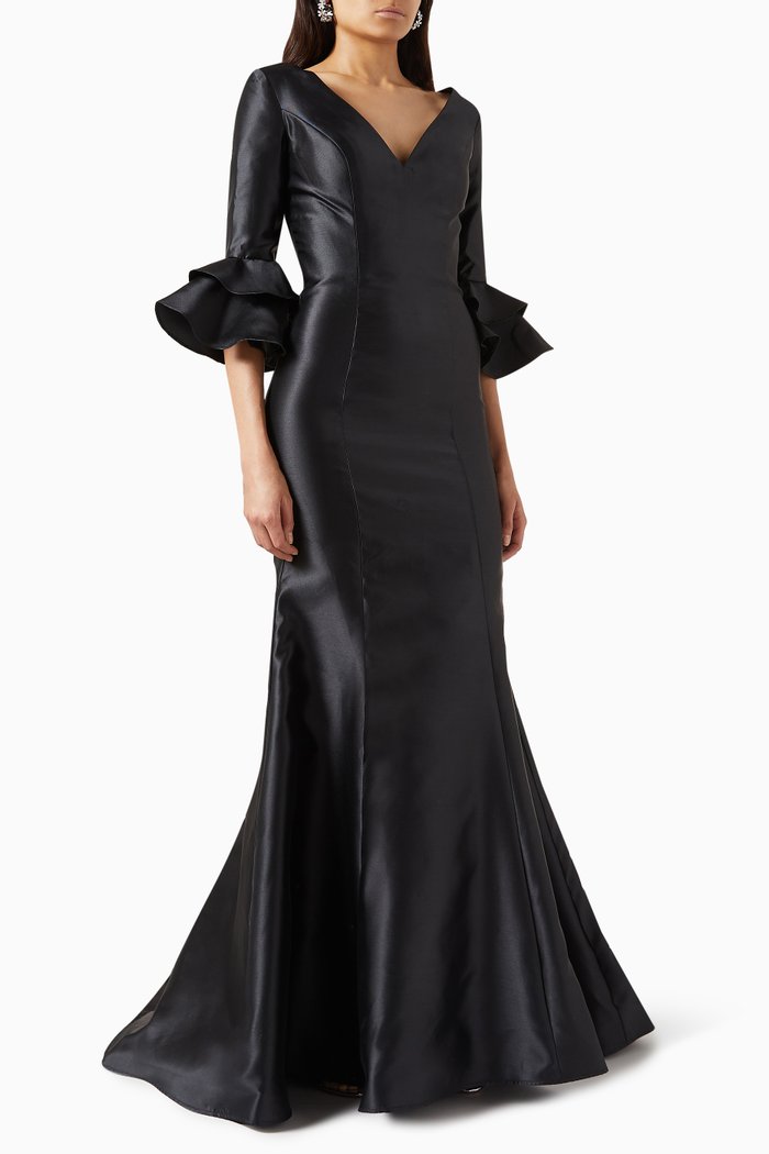 

Mermaid Ruffled Maxi Dress, Black