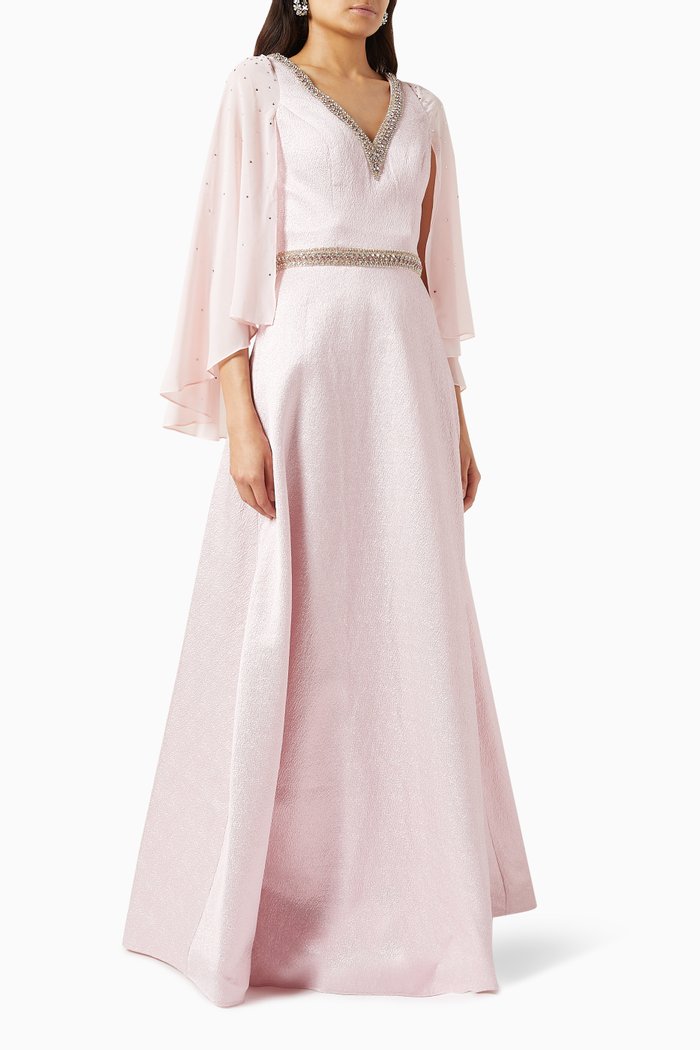 

Embellished Cape Gown in Chiffon, Pink