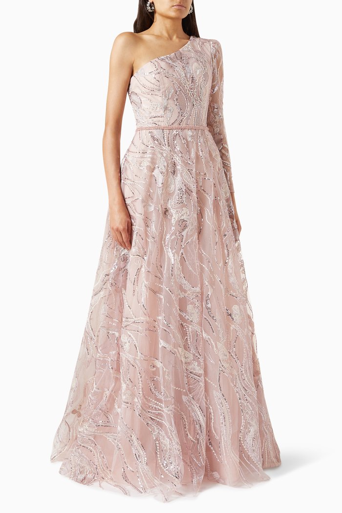 

One shoulder Embellished Gown, Purple