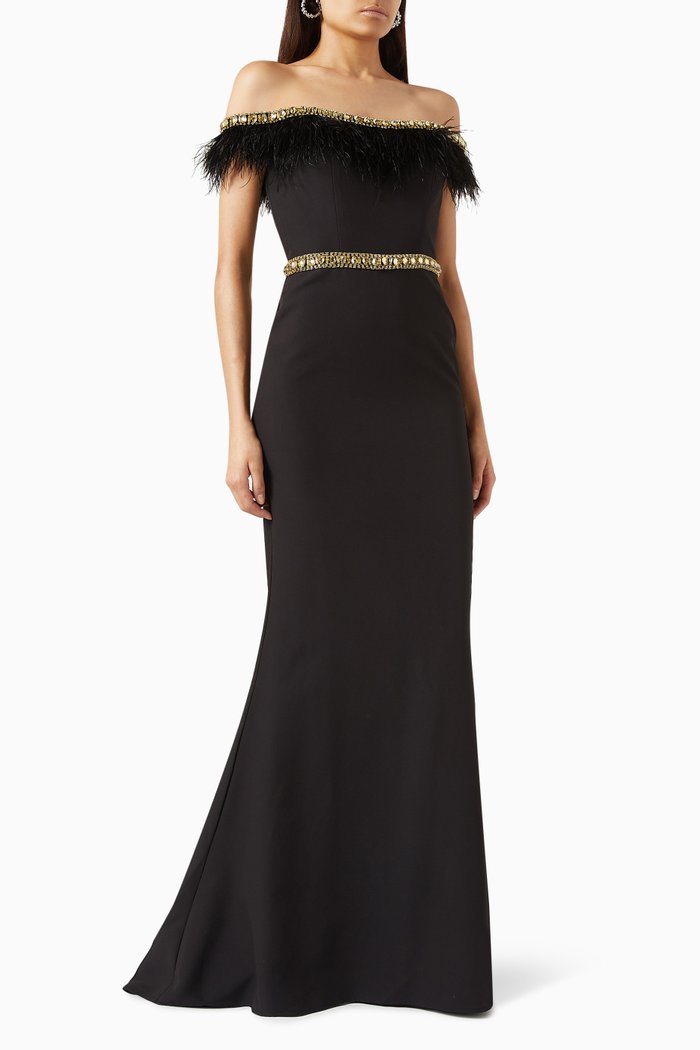 

Off Shoulder Embellished Gown, Multicolour