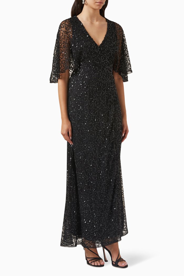 Embellished Faux-wrap Maxi Dress, Black